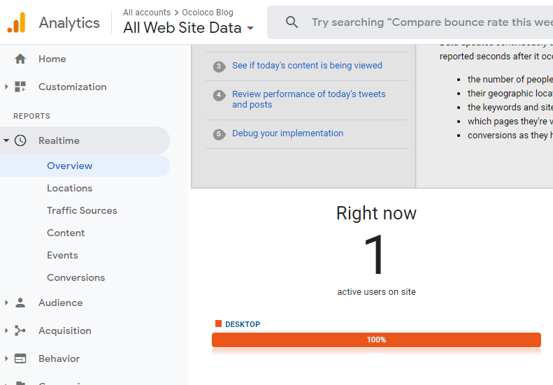 Comprobar conexiones en Google Analytics