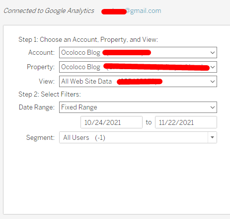 Connect Tableau to Google Analytics: Settings and filters