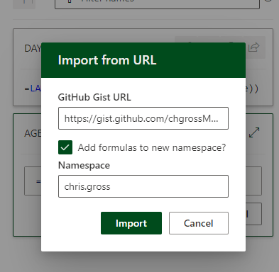 Importing formulas with namespace