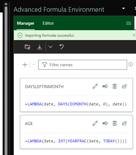 Imported formulas